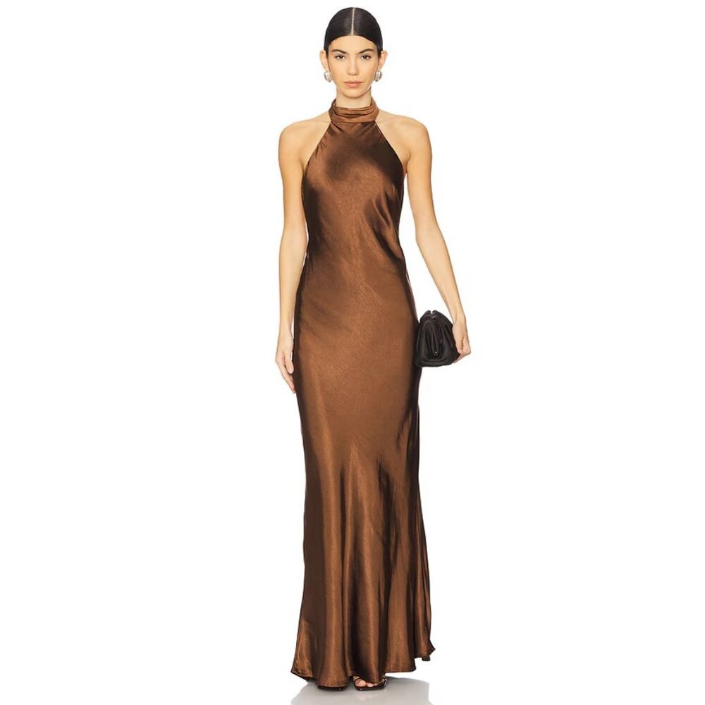Runaway The Label Brigitte Maxi Dress in Espresso Brown